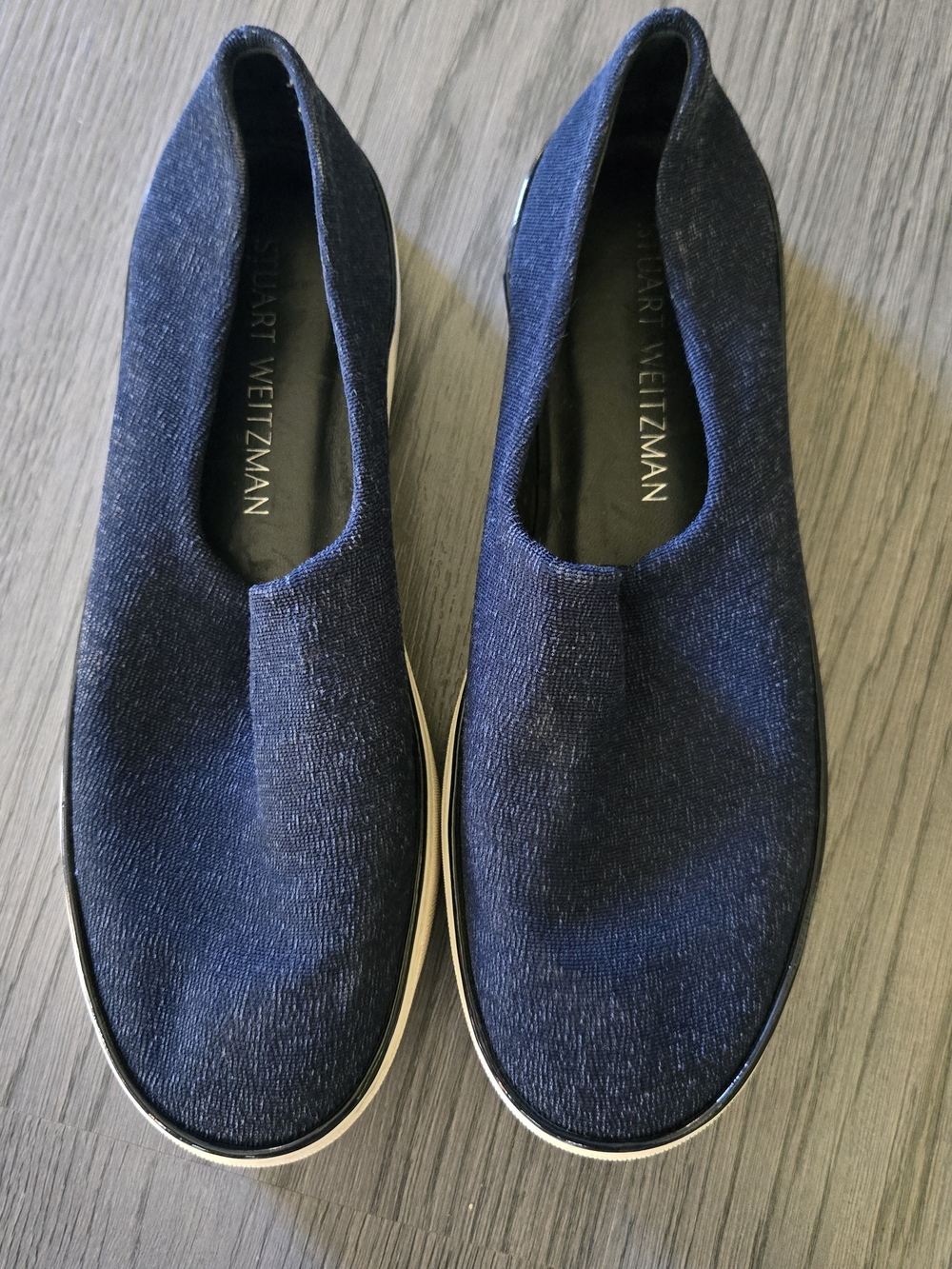Stuart Weitzman Deep Navy Knit Slip-On Sneakers Lightly Preloved, In Great Cond